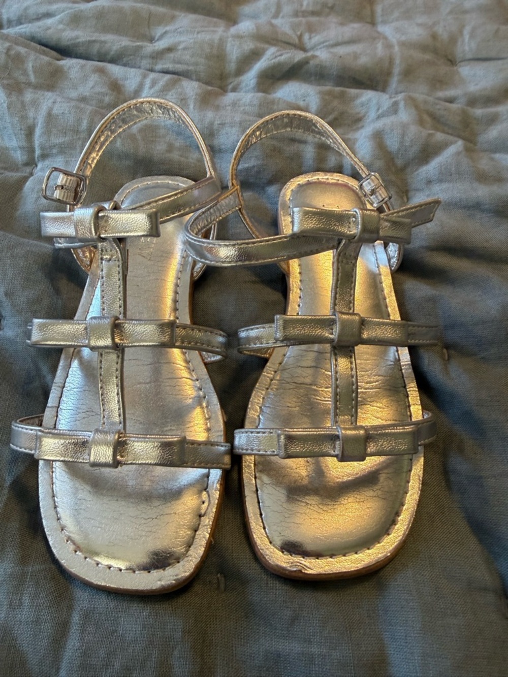 J. Crew Girls Metallic Silver Strappy T-Bar Sandals